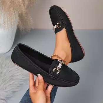 Women Flats Spring Autumn 2025 New Shoes Female Round Head Low Heel Chain Casual Loafers Comfortable Designer Sneakers Women 36