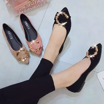 Women Flats Spring Autumn Casual Fashion Loafers Pointed Toe Non-slip Shoes Women Wear-resistant Metal Decorative Women Shoes 35 абрикосовый