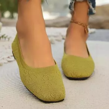 Women Flats Spring Autumn Casual Slip-on Loafers Pump Knit Single Flat Shoes Breathable Square Toe Large Size Sneakers Women 36 бежевый