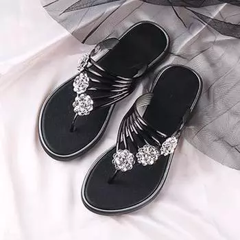 Women Flip Flops Fashion Summer Slippers Peep Toe Silver Anti Skid Beach Sandals Lady Casual Golden Crystal Summer Home Sandals 36 чёрный