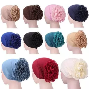 Женская мусульманская шляпа с цветочным принтом и рюшами, шарф на голову, кепка розовый