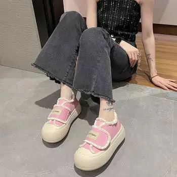 Женская обувь розовые кавайные женские туфли на высокой платформе с круглым носком симпатичные парусиновые городские 39 со стильными новыми хлопковыми роскошными 35