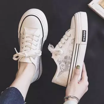 Women Footwear White Transparent Ladies Shoes Mesh Breathable Clear Lace Up Trends 2024 New Arrival Vulcanized for Korean Summer 35