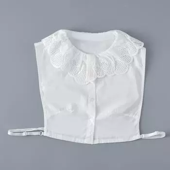 Women Front Tie White Embroidery Fake Collar Shawls Casual Sweater Dress Detachable Collar Lace Half Shirt Shoulder Wraps