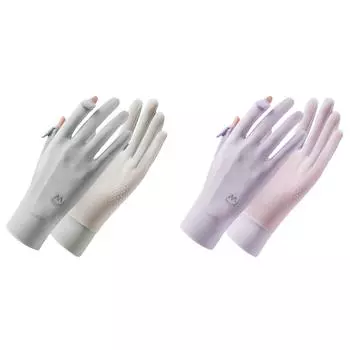 Women Full Finger Sunblock Gloves Touchscreen Cycling Gloves for Summer (Grey)