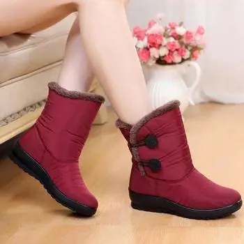 Женская обувь с меховой подкладкой, зимние ботинки для снега, хлопковые ботинки для мам, короткие сапоги из нескользящей водонепроницаемой ткани, зимние ботинки на подошве из коровьих сухожилий 35 чёрный