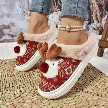 Women Fuzzy Fluffy Slippers Winter Christmas Deer Fashion Home Slippers Women Comfortable Soft Cute Home Shoes Slides Women 36-37 зелёный