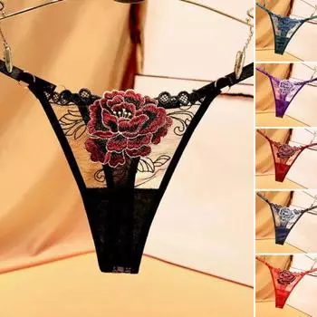 Женские стринги с низкой посадкой, вязаные, с пионовым узором, быстросохнущие, прозрачные, регулируемая сетка