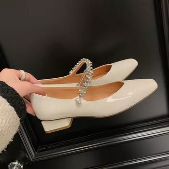 Женские туфли-лодочки из натуральной кожи, элегантные женские туфли Мэри Джейн с ремешком из овчины и жемчуга, бордовые одинарные туфли-лодочки 34-39 34 чёрный