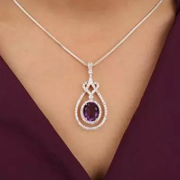 Women Gift Amethyst Gemstone 925 Sterling Silver Jewelry Zircon Pendant 1.73 CZP-6-17