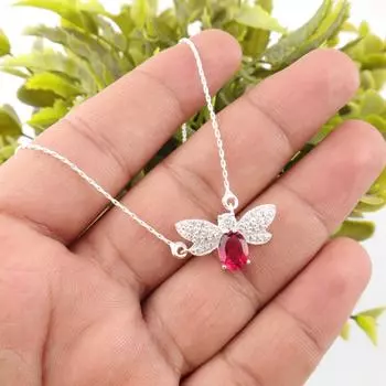 Women Gift Pink Rubellite Gemstone 925 Sterling Silver Jewelry Zircon Pendant CZP-12-2