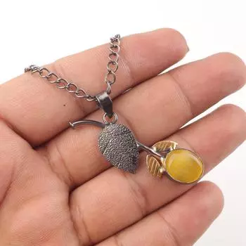 Women Gift Yellow Cat s Eye Gemstone 925 Sterling Silver Handmade Leaf Pendant PP-55-27
