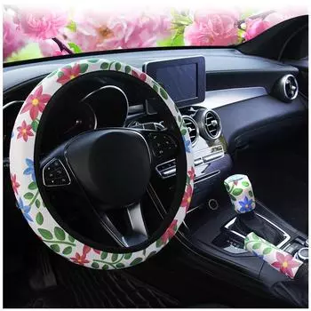 Women Girl Car Steering Wheel Gear Shift Hand Brake Cover Anti-slip No Inner Ring For 37-38 CM 14.5 -15 M Size Wrap Cay Styling