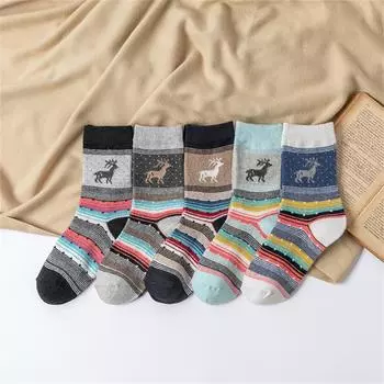 Women Girls Fashion Strip Print Cotton Street Middle Tube Socks Stockings