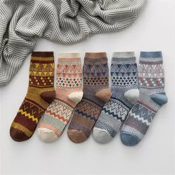 Women Girls Fashion Strip Print Cotton Street Middle Tube Socks Stockings