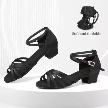 Женская обувь для латинских танцев для девочек, обувь для бальных танцев и танго на низком каблуке с мягкой подошвой 30 золотой