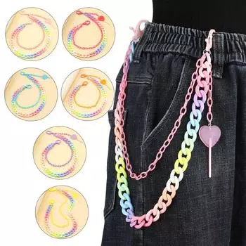 Women Girls Waistband Punk Waist Chain Short Skirts Acrylic Jeans Ins Personality Candy Colored Decorative Fashion Accessories
