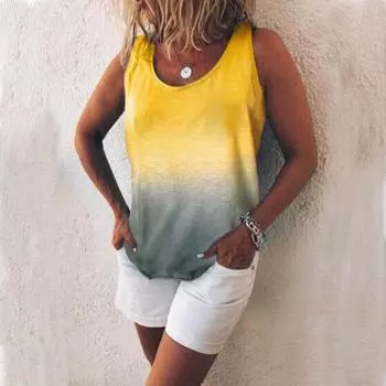 Women Gradient Sleeveless Vest Tank Top Lady Tee Summer Loose T Shirt Blouse 3XL