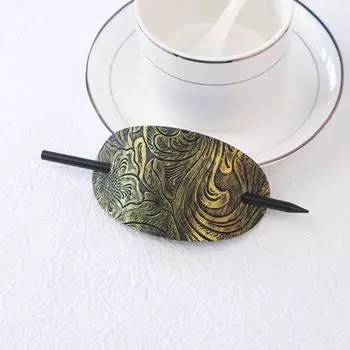 Women Hair Clip with Stick Faux Leather Hair Barrette Stick Hair Slide Oval Shape Hair Pins Ponytail Holders Hair Accessories