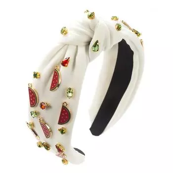 Женский обруч для волос с эластичным дизайном, широкий головной убор с блестящими стразами, декоративный ободок с изображением фруктов, арбуза, ананаса и банана