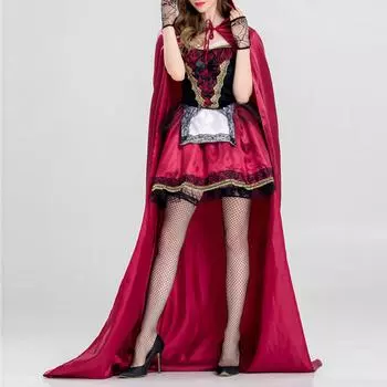 Женский костюм на Хэллоуин, косплей, бал, вечерние, с капюшоном, повязка, шаль, платье, костюм L винный