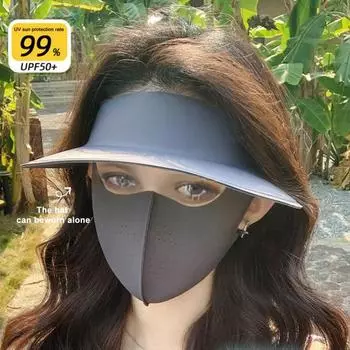 Women Hat with Face Guard Shawl Sun-Proof Breathable Solid Color Design Sun Hat чёрный