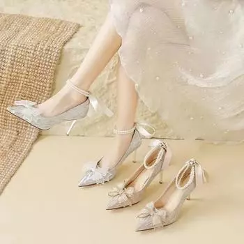 Женские босоножки на каблуке, элегантные, с острым носком, сексуальные, на высоком каблуке, модные, новые, удобные, свадебные туфли телесного цвета 35 шампанского
