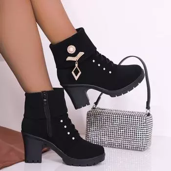 Women High Heel Ankle Boots Autumn Winter Booties Woman 2024 New Fashion Lady Shoes Brown Black Short Boot Female Botas De Mujer 35 коричневый