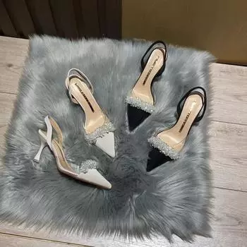 Women High Heeled Sandals Summer New Fashion Beige Retro Comfortable Transparent Casual Pointed Black Women Free Shipping 35 чёрный