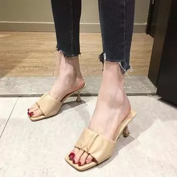 Women High Heeled Sandals Summer New Fashion Versatile Women Rubber Off White French Style Luxury High Heeled Sandals 34 хаки