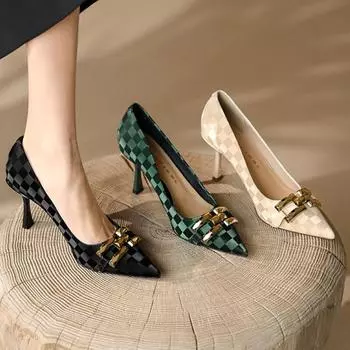 Women High Heels Sandals Fashion Pointed Toe Thin Heeled Baotou Banquet Dress Shoes Womens Pumps Designer Shoes Tacones Mujer 35 чёрный