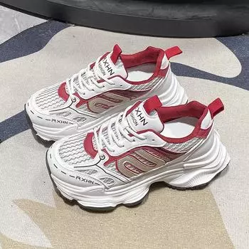 Women High Platform Sneakers New Breathable Shoes Thick Sole Air Mesh Casual Shoes Chunky Dad Sport Sneakers 35 красный