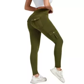 Women High Waist Cargo Leggings with Pockets Tummy Control Hip Lifting Yoga Workout Tight Pants Stretch Body Shaping Skinny Trousers XL