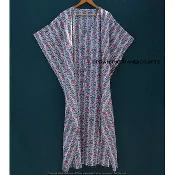 Женское летнее ночное белье в стиле хиппи из хлопка с цветочным принтом, белое длинное платье-кафтан CKFTN-SCRN-FULL-BUYIT-097