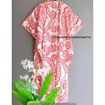 Женская хлопковая летняя одежда для сна в стиле хиппи с принтом икат, красное длинное платье-кафтан макси CKFTN-SCRN-FULL-BUYIT-093