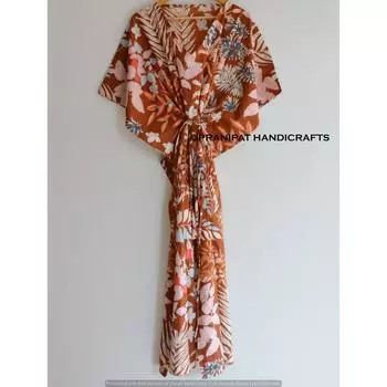 Женское летнее ночное белье в стиле хиппи из хлопка с принтом обезьяны, коричневое длинное платье-кафтан CKFTN-SCRN-FULL-BUYIT-091