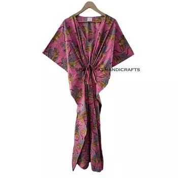 Женское летнее хлопковое ночное платье в стиле хиппи с принтом тигра Багира Розовое макси-платье-кафтан CKFTN-SCRN-FULL-BUYIT-135