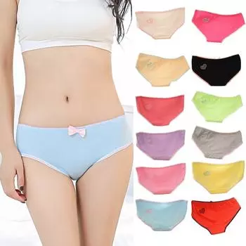 Women Hollow Love Heart Sexy Bow Briefs Solid Color Underwear Knickers Panties телесный
