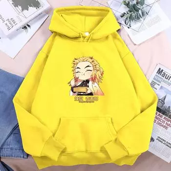Женская толстовка с капюшоном Demon Slayer Anime Very Happy Rengoku Kyoujurou Женские топы Harajuku Anime Streetwear Свободная флисовая толстовка S