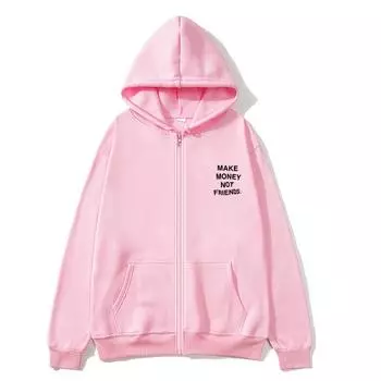 Женская толстовка MAKE MONEY NOT FRIENDS Толстовки с капюшоном на молнии MAKE MONEY NOT FRIENDS Принт Harajuku Толстовки S
