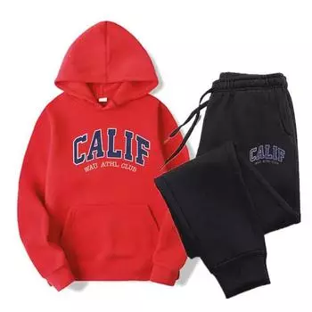 Женские комплекты с капюшоном CALIF, комплекты с капюшоном, спортивные штаны, 2 шт., печатный узор, одежда Y2k, дизайнерские пуловеры, осень S