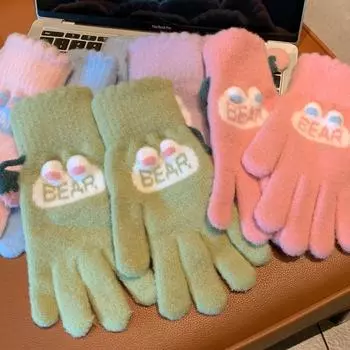 Women In Autumn and Winter Japanese Style Cute Fingerless Touch Screen Knitted Wool Students Riding Bicycles To Prevent Cold and Finger Dampness One size