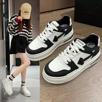 Women in Board Shoes 2024 Autumn New Thick Sole Elevated Design Women s Shoes Versatile Black and White Panda Shoes Fashion 35 бежевый
