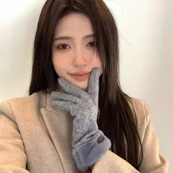 Женские зимние перчатки, утолщенные бархатом, теплые для езды и вождения, для защиты от холодного ветра, милые шерстяные зимние плюшевые перчатки для сенсорного экрана One Size