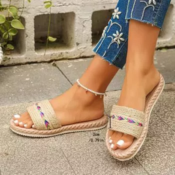 Women Indoor Slippers Home Flax Slides 2025 Summer Round Head Flat Shoes Woman House Floor Slippers Breathable Women s Shoes 35 хаки