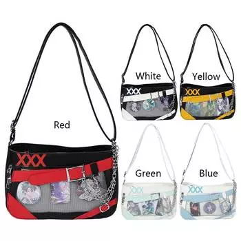 Women Ita Bag Badge Display Crossbody Bag PU Leather Cute Satchel Bag Color Matching Aesthetic Messenger Bag School Preppy Bag белый