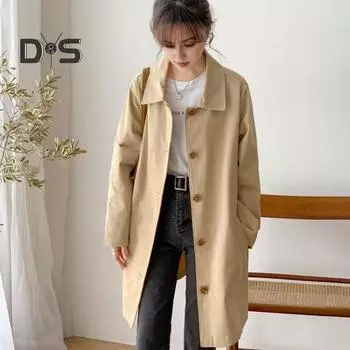 Женская куртка с отложным воротником, длинными рукавами, застегивающаяся на пуговицы, ветровка, свободные карманы, средней длины, для путешествий и поездок на работу, пальто M чёрный