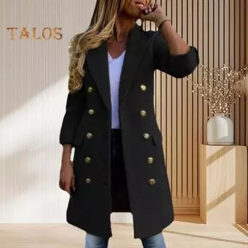 Женская куртка с отложным воротником и карманами, однотонная, двубортная, облегающая, с длинными рукавами, для поездок на работу, свиданий, весна, осень, зима, пальто M жёлтый