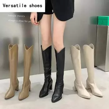 Women Knight High Boots Fashion Pointed Toe Knight Long Booties Autumn Winter Female Soft Leather Shoes 35