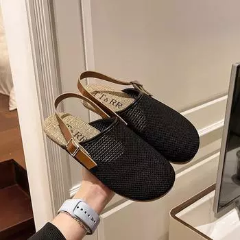 Women Knitting Mesh Slippers Sandals Flats Shoes Mules Trend Summer 2024 New Casual Beach Comfort Dress Women s slippers 35 бежевый